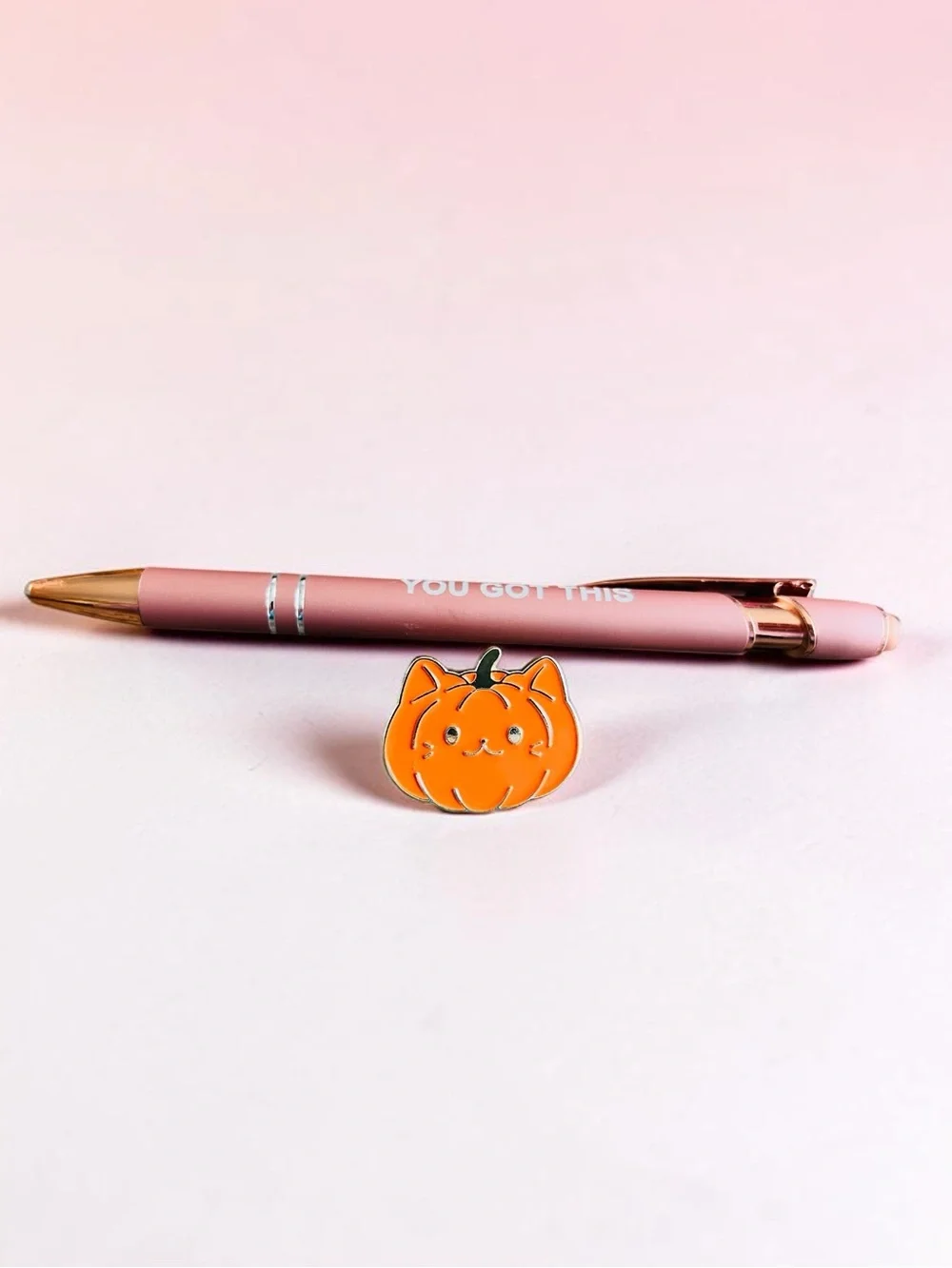 Orange Pumpkin Cat Enamel Gold Tone Pin